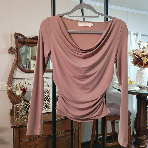 LC Lizette Collection Tops - Mocha Brown Ruched Blouse